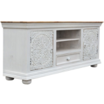 Traditional Carved Indian White TV Cabinet - Image 4