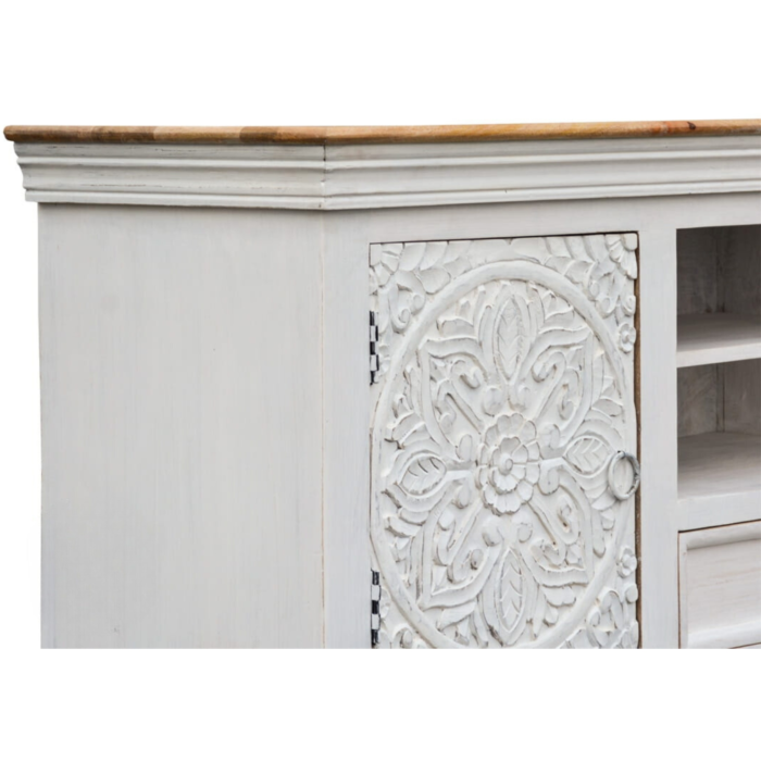 PRITI-CARVED-INDIAN-WHITE-TV-CABINET4 Traditional Carved Indian White TV Cabinet - Image 7