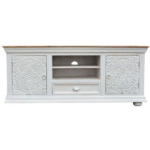 Traditional Carved Indian White TV Cabinet - Image 3