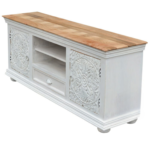 Traditional Carved Indian White TV Cabinet - Image 8