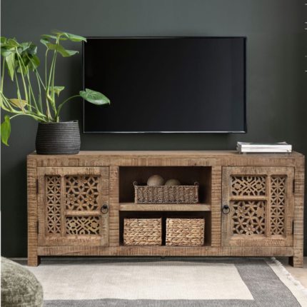 Boho Style Carved TV Cabinet
