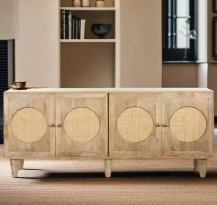 Rattan 4 Door Sideboard in Solid Wood