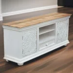 Traditional Carved Indian White TV Cabinet - Image 2