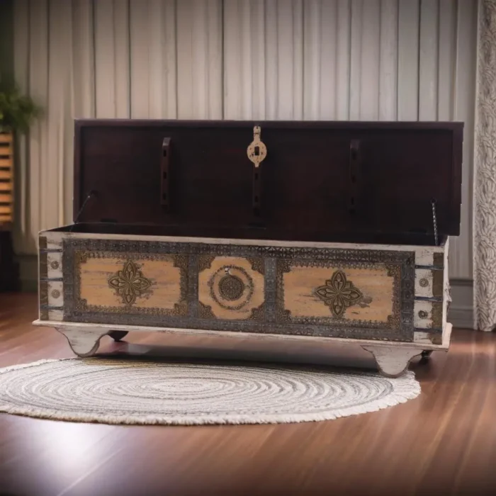 Trunk_20231028_14254684 Priti Brown and Cream Embellished Trunk - Image 1