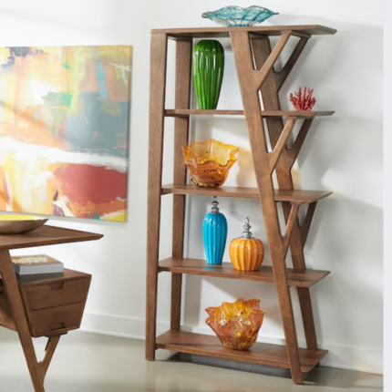 Priti Willow Mid-century Modern Solid Acacia Wood Four Shelf Bookcase Etagere