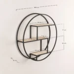 Floating Round Metal Wall Shelf Fix With 3 Strong Wood SHELF - Image 4