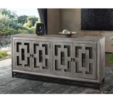Priti 4-Door Solid Mango Wood Sideboard in Walnut Finish