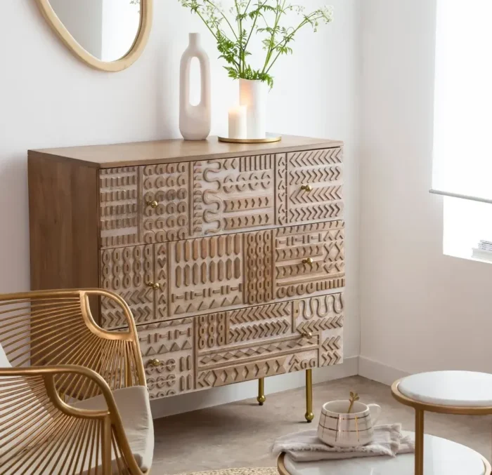 Tribal Carved 3 Drawer Chest Of Drawers - Image 2