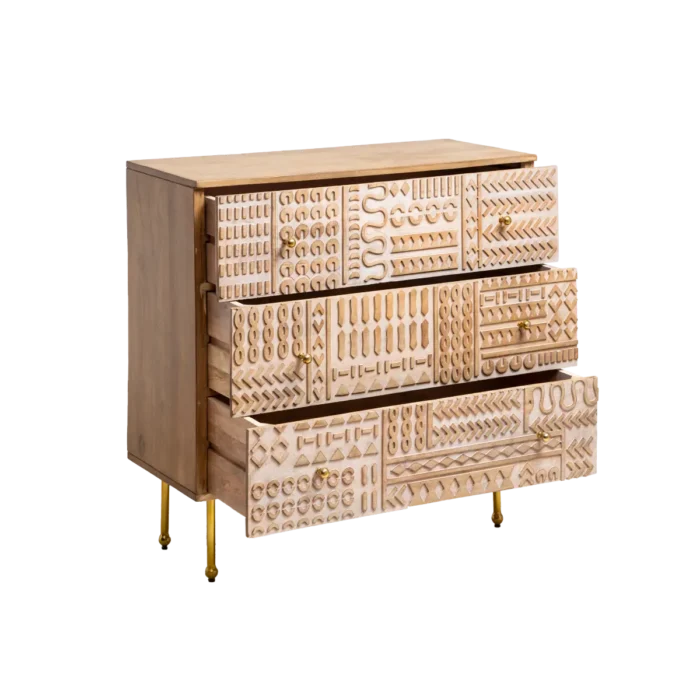 Tribal Carved 3 Drawer Chest Of Drawers - Image 4