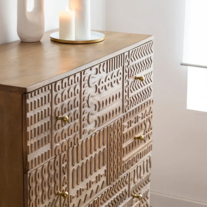 Tribal Carved 3 Drawer Chest Of Drawers - Image 6