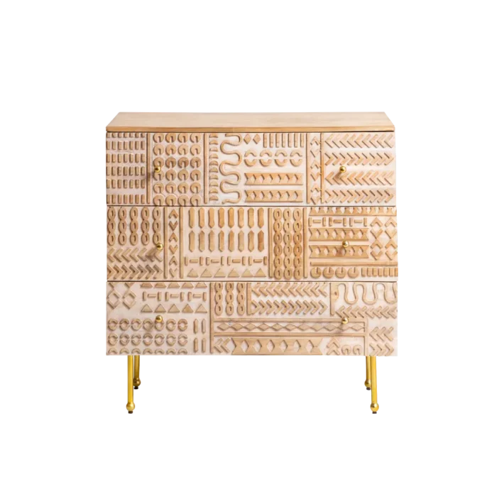 Tribal Carved 3 Drawer Chest Of Drawers - Image 5