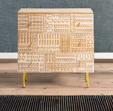 Tribal Carved 3 Drawer Chest Of Drawers