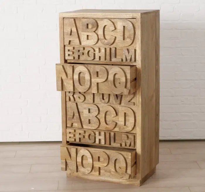 Tall ABC Engraved Chest Of Drawers