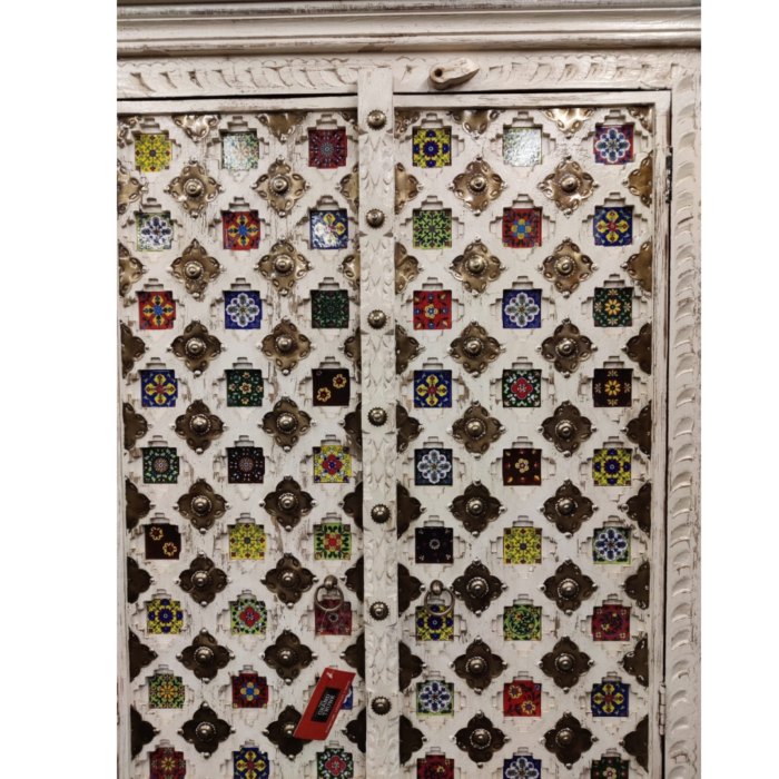 rostrajasthan Wooden White Distress Finish Cabinet - Image 3
