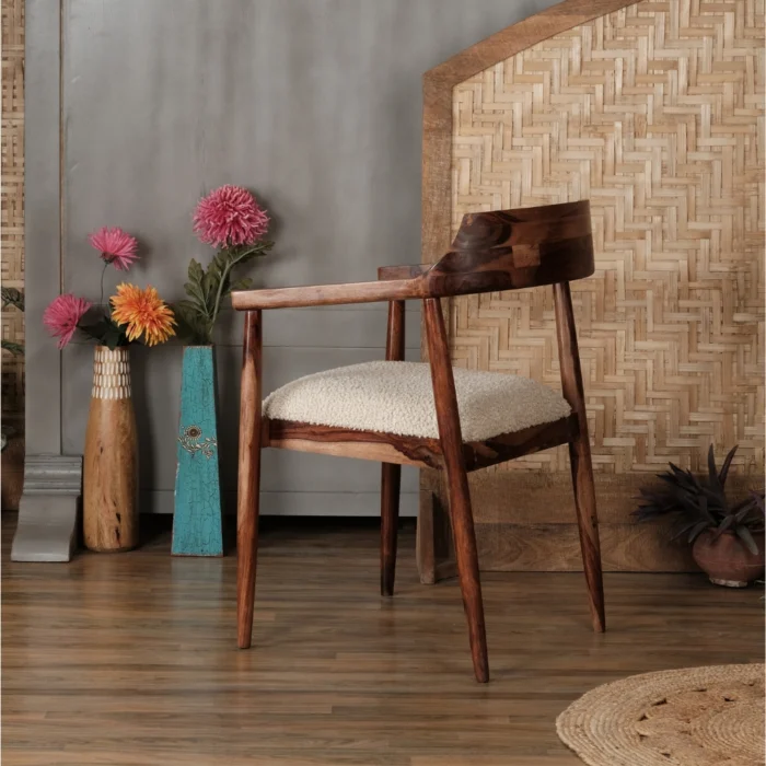 Mournex Solid wood Boucle Chair with Arm Rest - Image 3