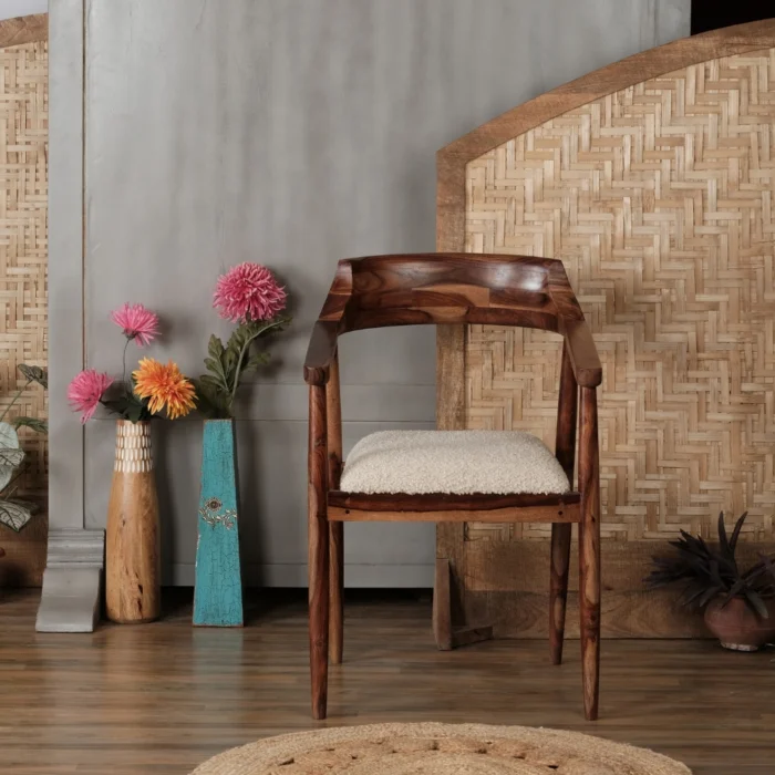 Mournex Solid wood Boucle Chair with Arm Rest - Image 2