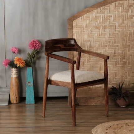 Mournex Solid Wood Boucle Chair with arm rest