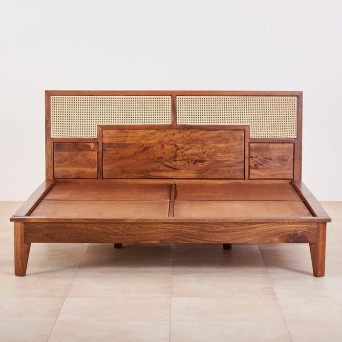 PRITI Cane Connection Wooden Queen Bed - Brown