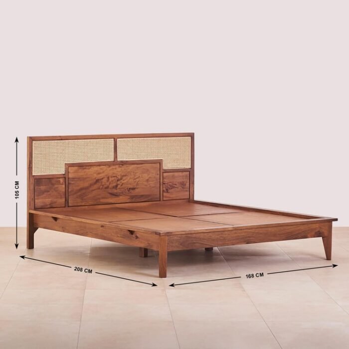 PRITI Cane Connection Wooden Queen Bed - Brown