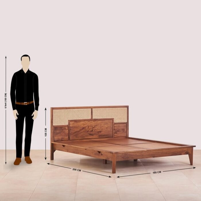 PRITI Cane Connection Wooden Queen Bed - Brown