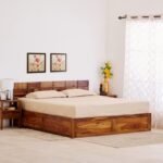 PRITI Rubix Wooden Queen Bed with Box Storage - Brown