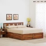 PRITI Wooden Queen Bed with Box Storage - Brown
