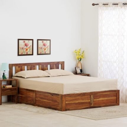 PRITI Wooden Queen Bed with Box Storage - Brown