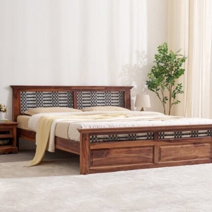 PRITI Wooden Queen Bed - Brown