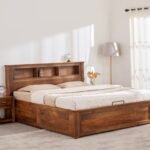 PRITI Wooden Queen Bed with Hydraulic Storage - Brown