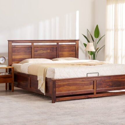 PRITI Wood Queen Bed with Hydraulic Storage - Brown