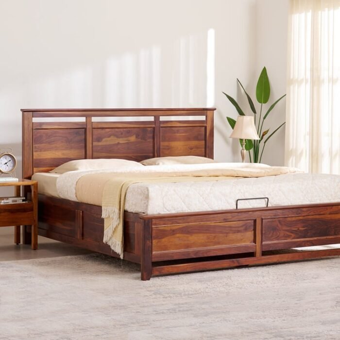 PRITI Wood Queen Bed with Hydraulic Storage - Brown PRITI Wood Queen Bed with Hydraulic Storage - Brown