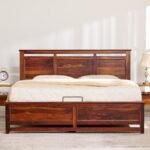 PRITI Wood Queen Bed with Hydraulic Storage - Brown