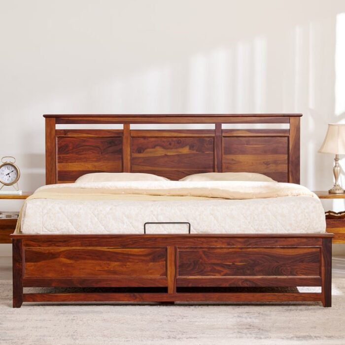 PRITI Wood Queen Bed with Hydraulic Storage - Brown PRITI Wood Queen Bed with Hydraulic Storage - Brown