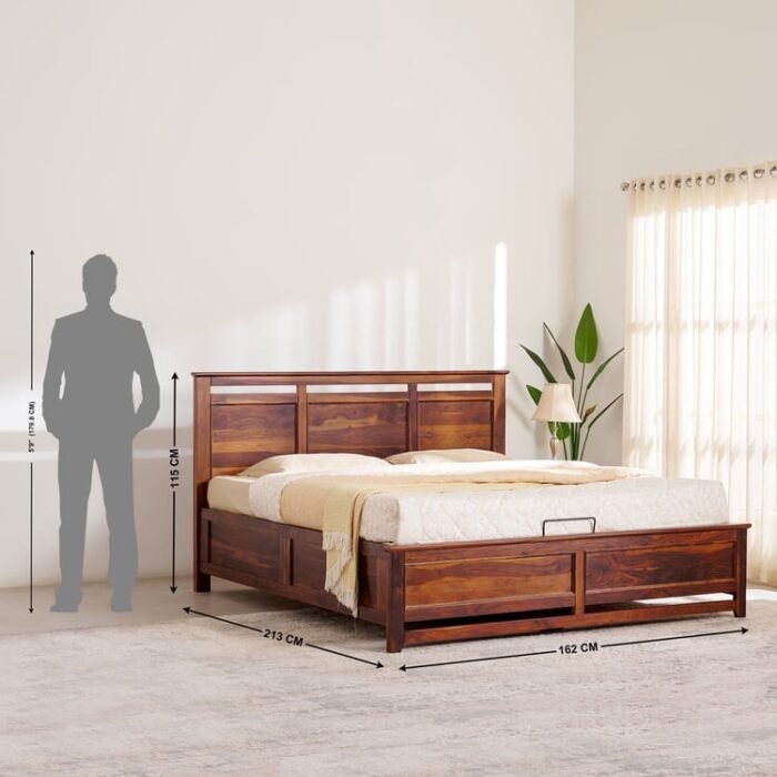 PRITI Wood Queen Bed with Hydraulic Storage - Brown PRITI Wood Queen Bed with Hydraulic Storage - Brown