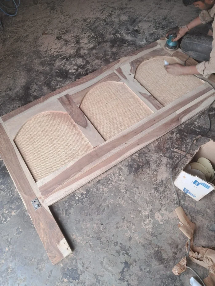 PRITI Wood and Cane Bed: Elegant, Durable & Comfort-Enhancing Design