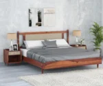 PRITI Wooden Cane King-Queen Size Bed Without Storage