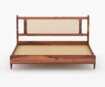 PRITI Wooden Cane King-Queen Size Bed Without Storage