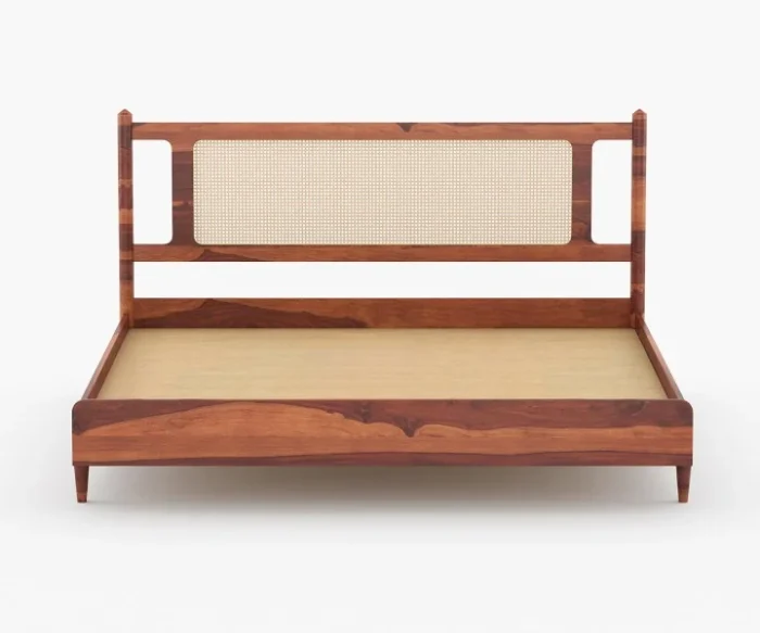 PRITI Wooden Cane King-Queen Size Bed Without Storage