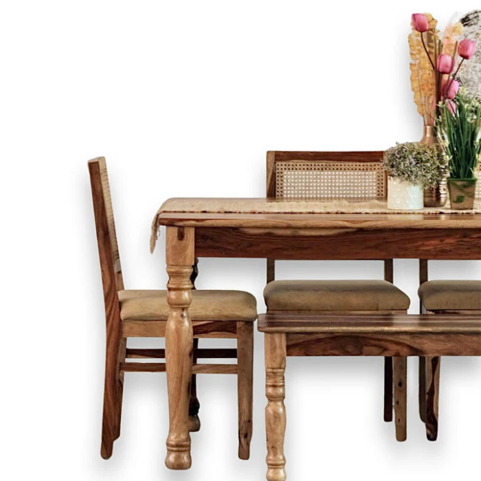 PRITI Round Leg Dining Table With Cane Weave Chairs