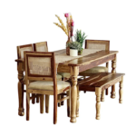 PRITI Round Leg Dining Table With Cane Weave Chairs