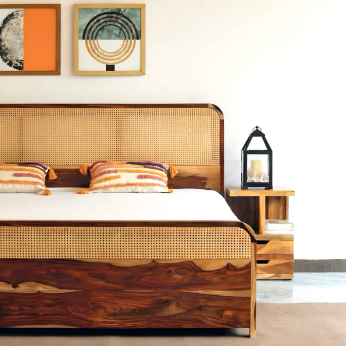 PRITI Solid Wood Cane Bed