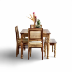 PRITI Round Leg Dining Table With Cane Weave Chairs