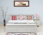 PRITI Solid Wood Queen Size Bed - Milky White