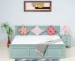 PRITI Solid Wood Queen Size Bed - Silt Green