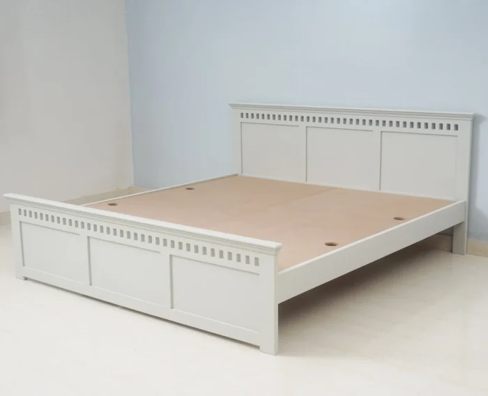 PRITI Solid Wood Queen Size Bed - Milky White PRITI Solid Wood Queen Size Bed - Milky White