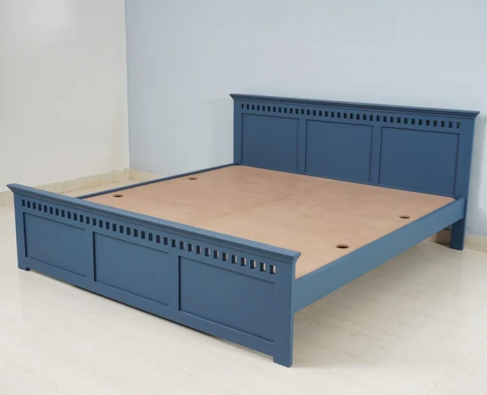 PRITI Solid Wood Queen Size Bed - Blue