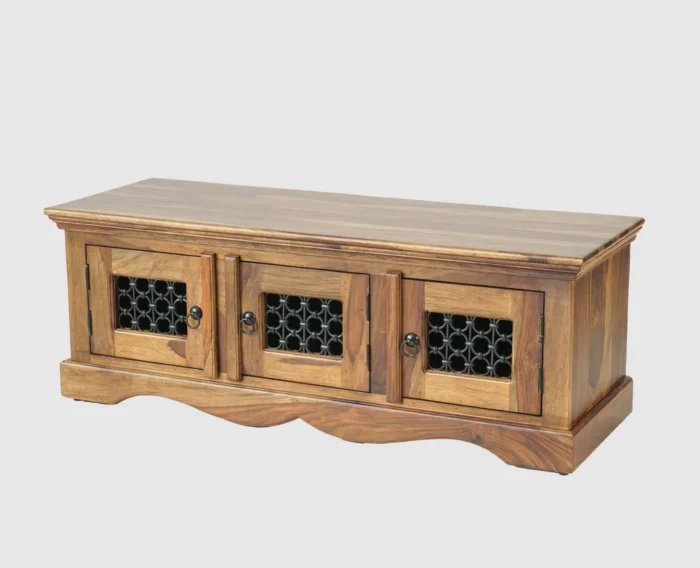 PRITI Solid Wood Three Doors Bench Shoe Rack