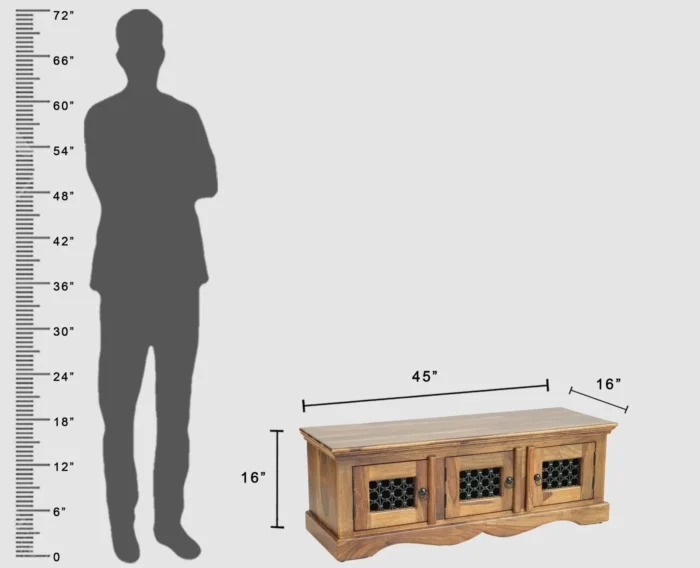 PRITI Solid Wood Three Doors Bench Shoe Rack