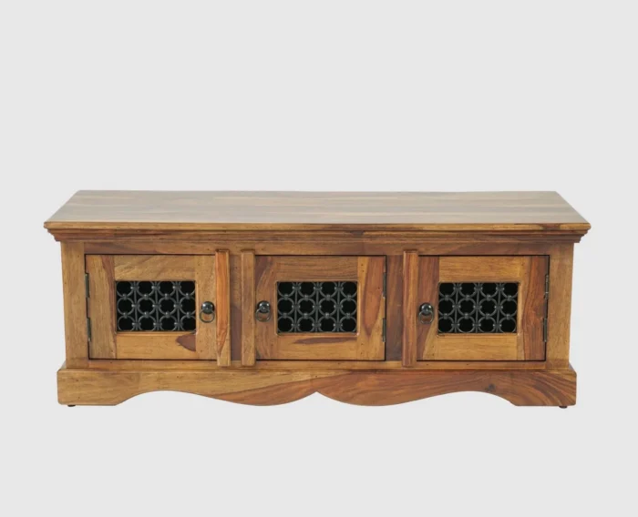 PRITI Solid Wood Three Doors Bench Shoe Rack