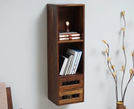 PRITI Wooden Decor Wall Shelve with Two Drawers